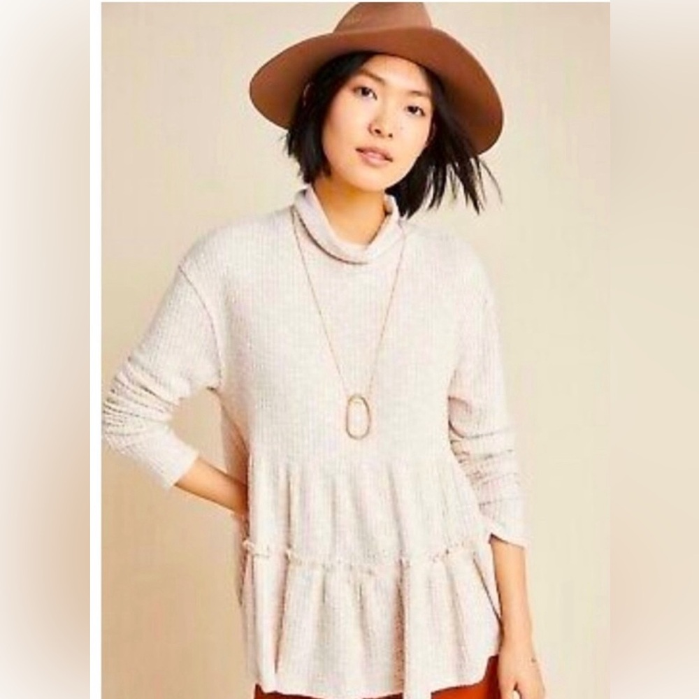Anthropologie Eri & Ali Brontë babydoll tiered tunic waffle thermal knit top